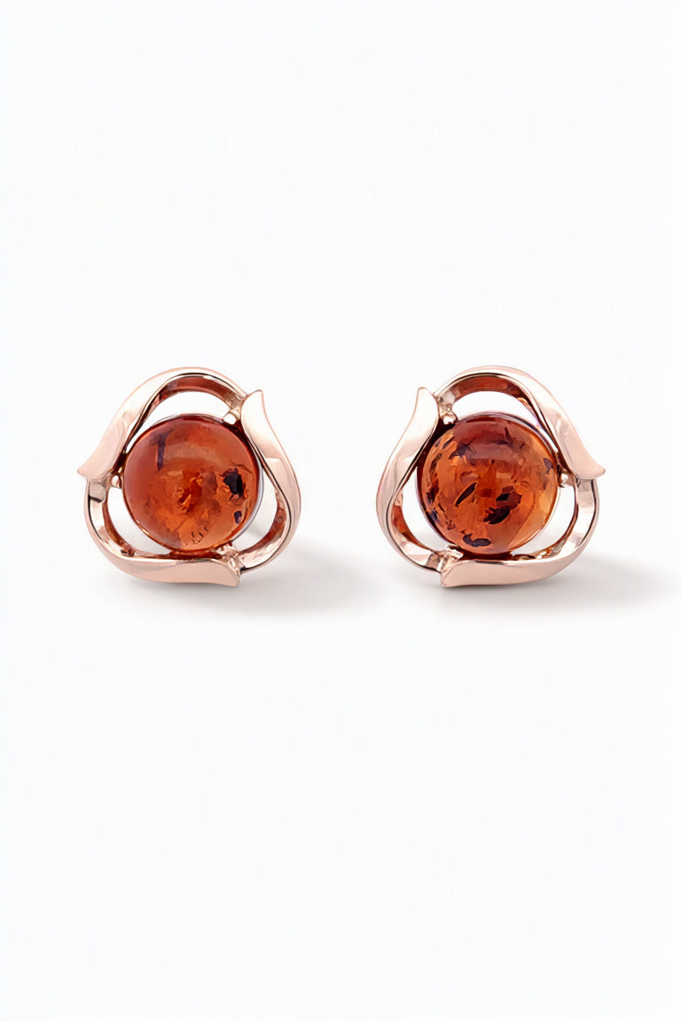 Round Cognac Amber Silver Earrings — DARVIN (Pre-Order)