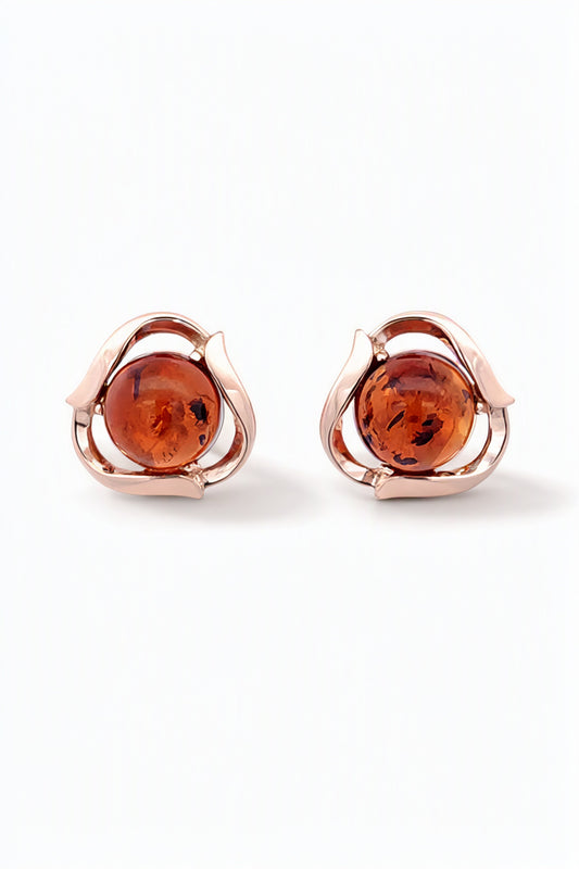 Round Cognac Amber Silver Earrings — DARVIN (Pre-Order)