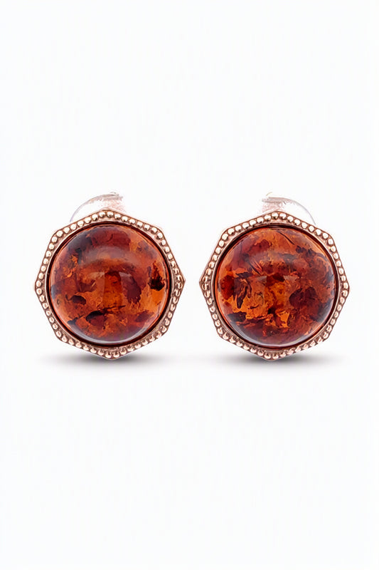Round Cognac Amber Silver Earrings — DARVIN (Pre-Order)