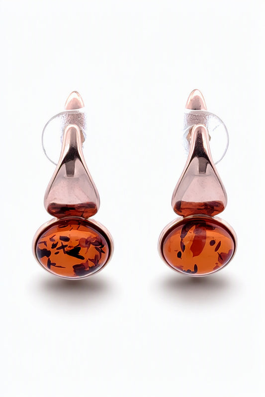 Oval Cognac Amber Silver Earrings — DARVIN (Pre-Order)
