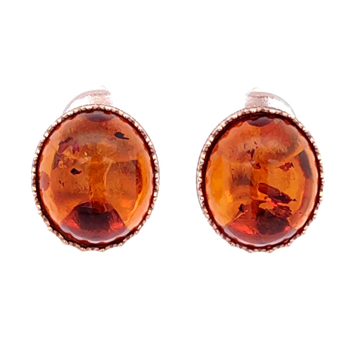 Oval Cognac Amber Silver Earrings — DARVIN (Pre-Order)