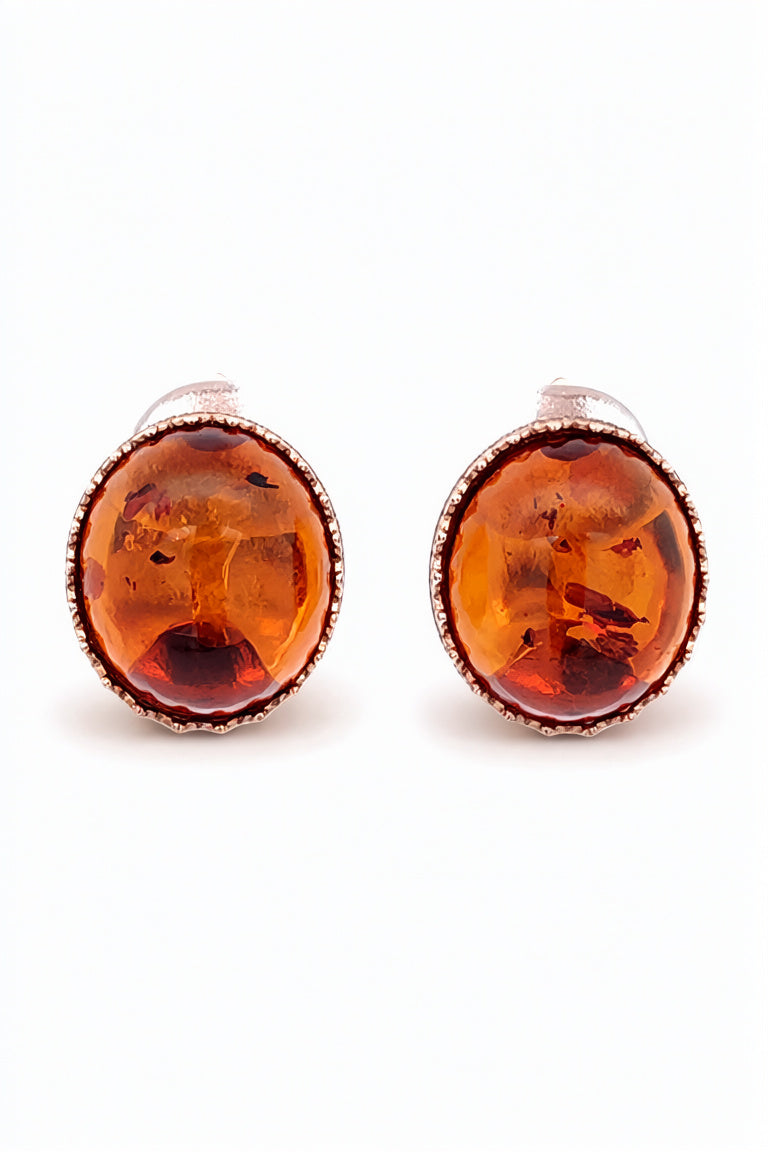 Oval Cognac Amber Silver Earrings — DARVIN (Pre-Order)