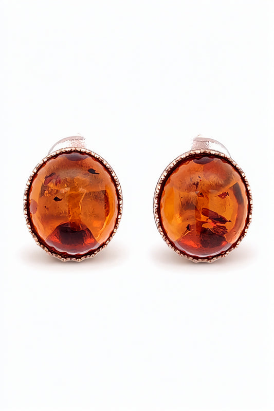 Oval Cognac Amber Silver Earrings — DARVIN (Pre-Order)