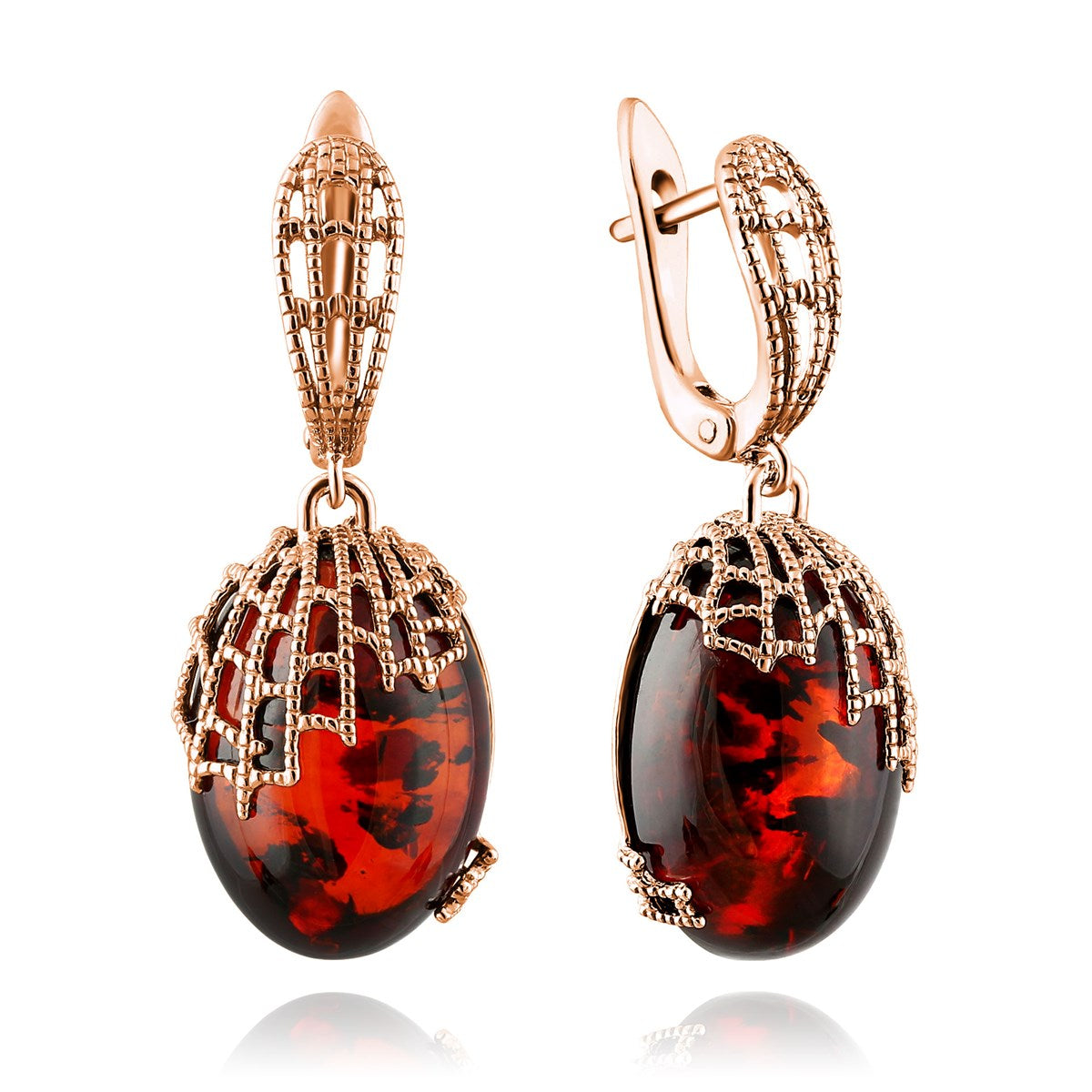 Oval Cognac Amber Silver Earrings — DARVIN (Pre-Order)