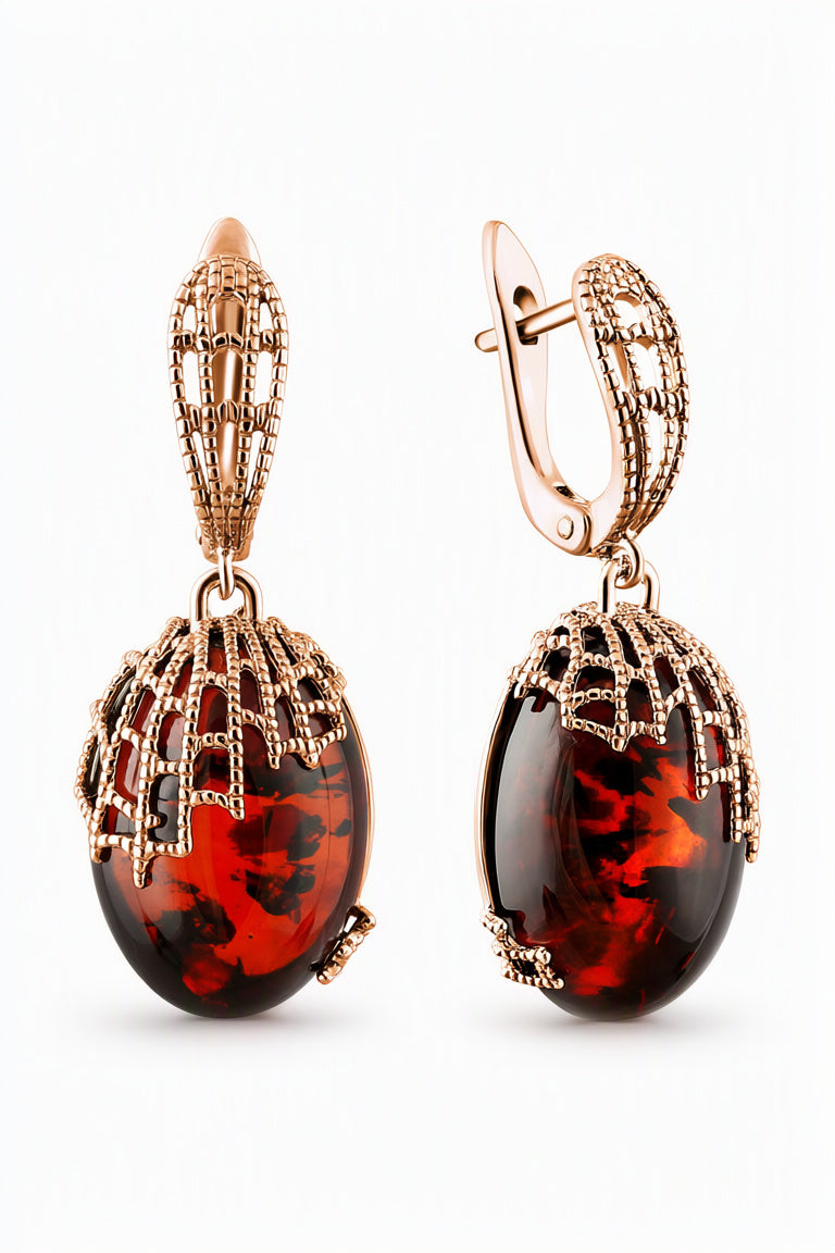 Oval Cognac Amber Silver Earrings — DARVIN (Pre-Order)
