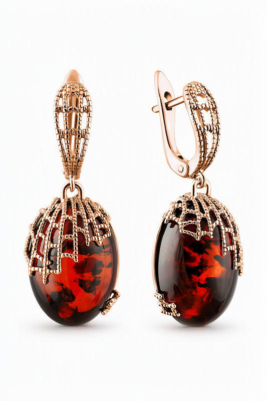 Oval Cognac Amber Silver Earrings — DARVIN (Pre-Order)