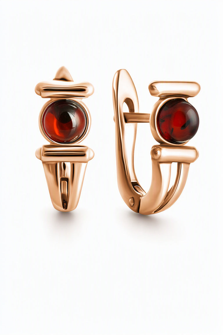 Round Cognac Amber Silver Earrings — DARVIN (Pre-Order)