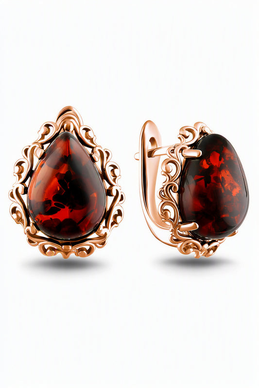 Teardrop Cognac Amber Silver Earrings — DARVIN (Pre-Order)