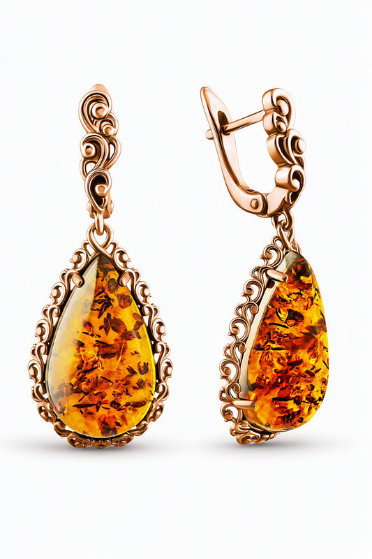 Teardrop Cognac Amber Silver Earrings — DARVIN (Pre-Order)