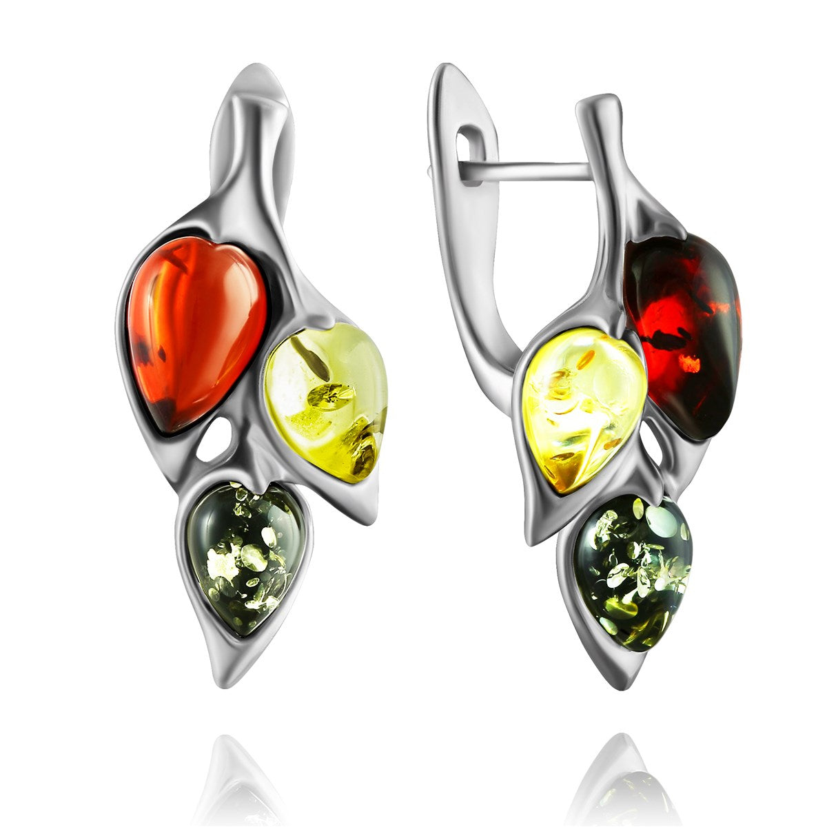 Teardrop Mixed Amber Silver Earrings — DARVIN