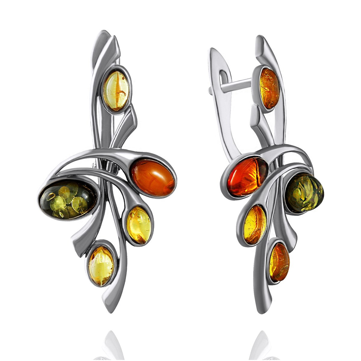Oval Mixed Amber Silver Earrings — DARVIN