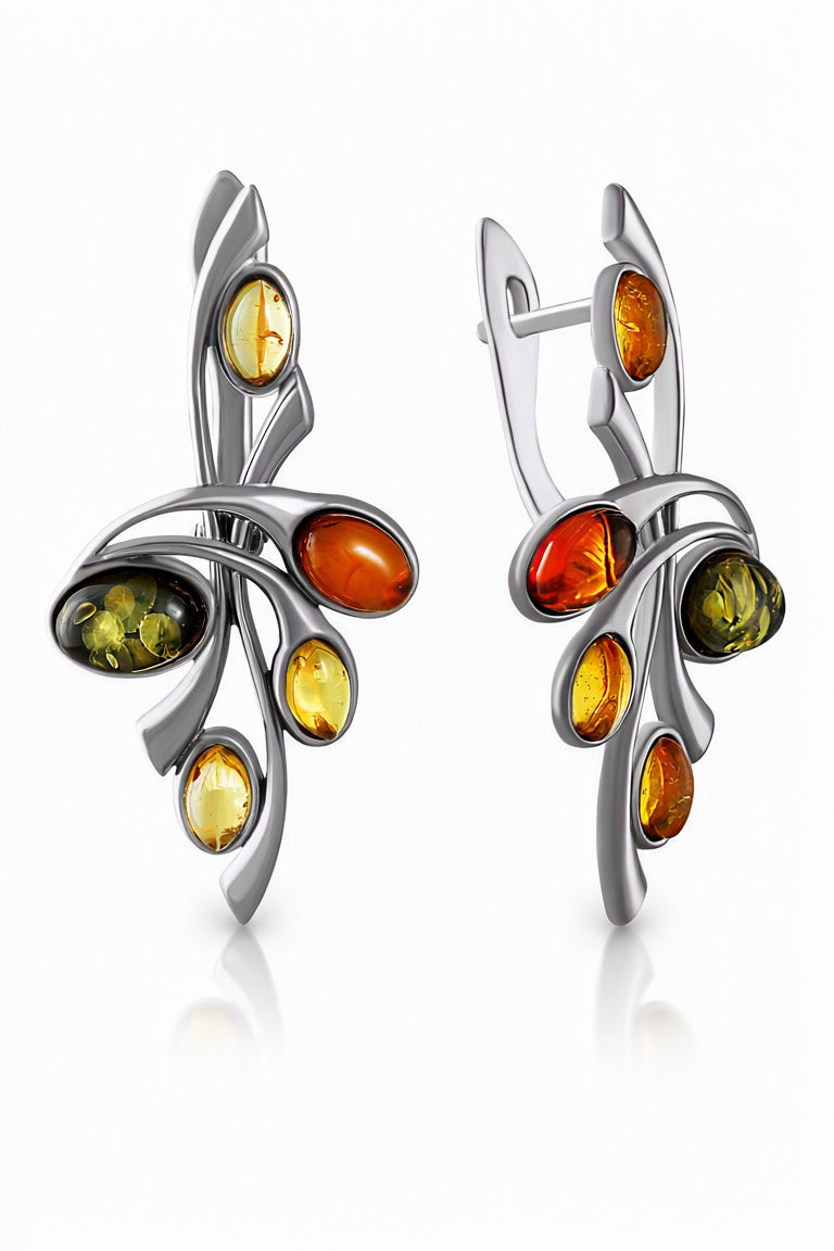 Oval Mixed Amber Silver Earrings — DARVIN