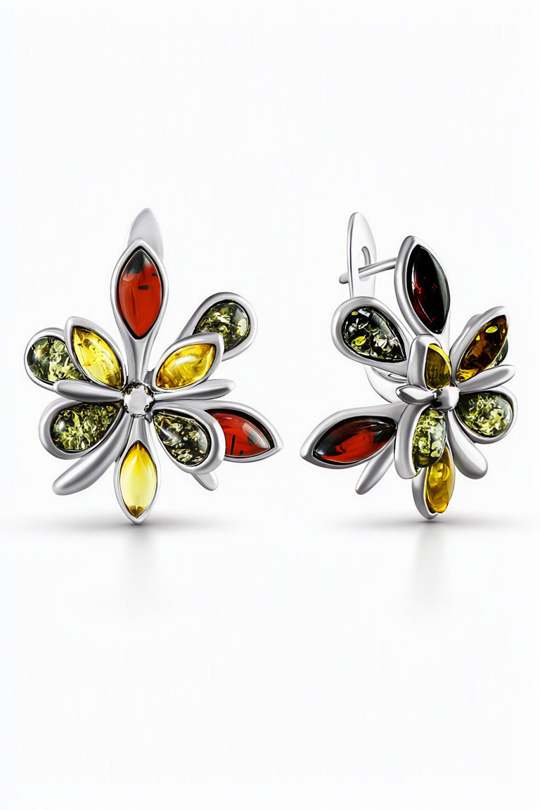 Marquise Mixed Amber Silver Earrings — DARVIN (Pre-Order)