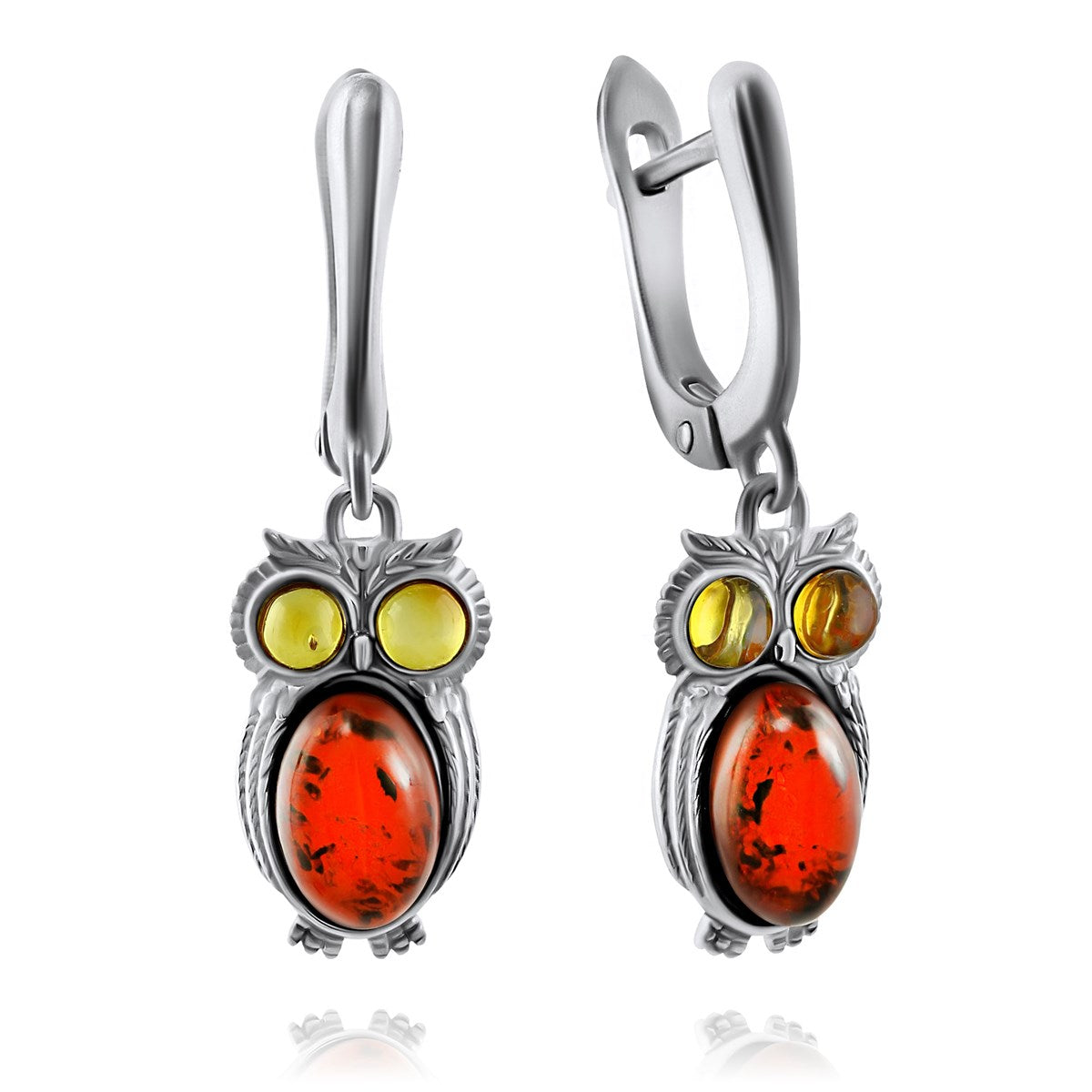 Oval Mixed Amber Silver Earrings — DARVIN (Pre-Order)