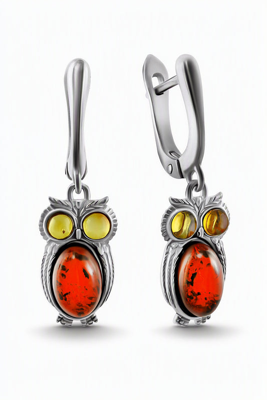 Oval Mixed Amber Silver Earrings — DARVIN (Pre-Order)