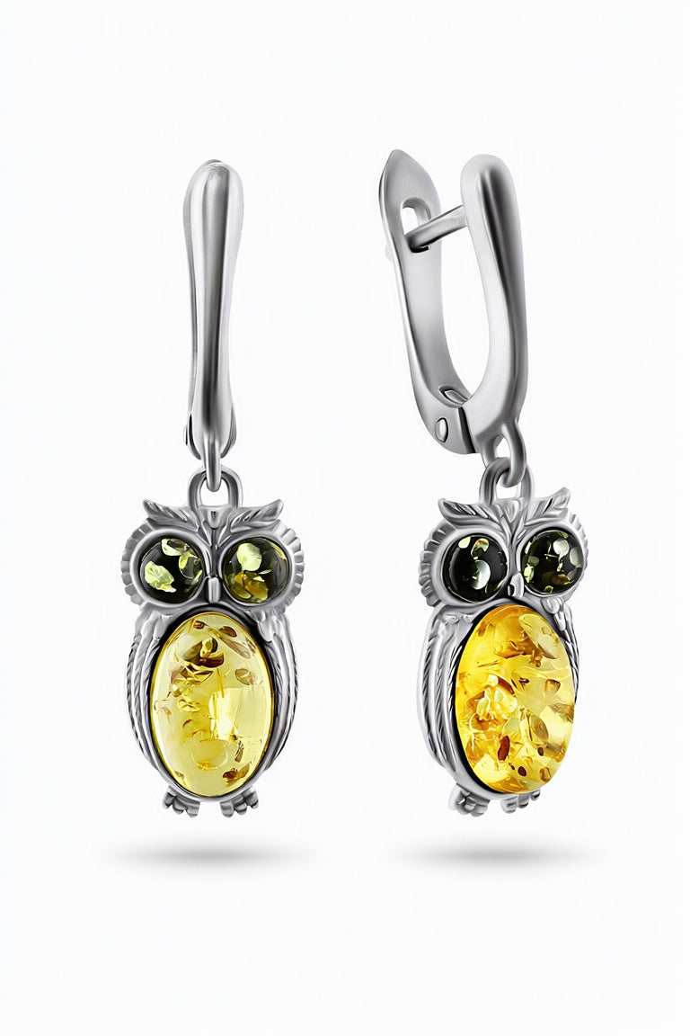 Oval Mixed Amber Silver Earrings — DARVIN (Pre-Order)