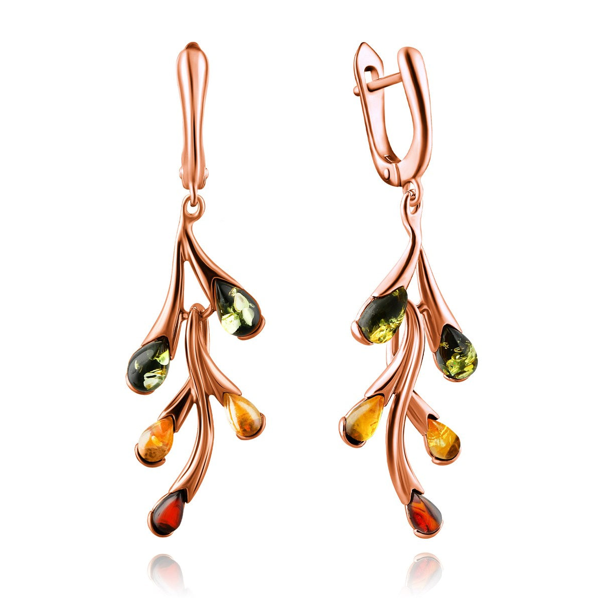 Teardrop Mixed Amber Silver Earrings — DARVIN (Pre-Order)