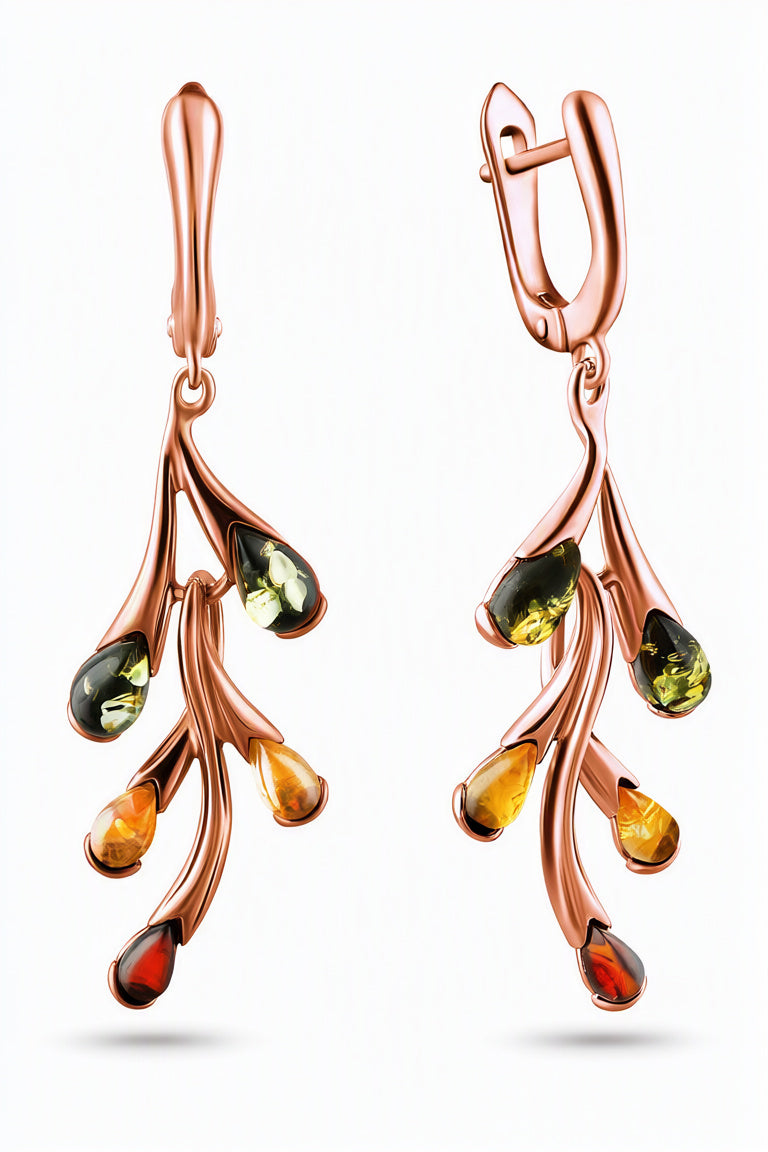 Teardrop Mixed Amber Silver Earrings — DARVIN (Pre-Order)