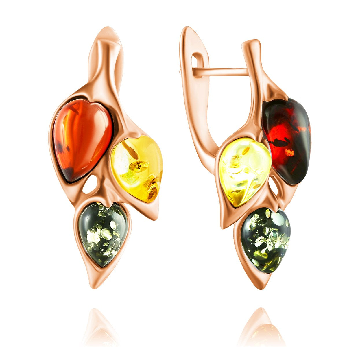 Teardrop Mixed Amber Silver Earrings — DARVIN (Pre-Order)