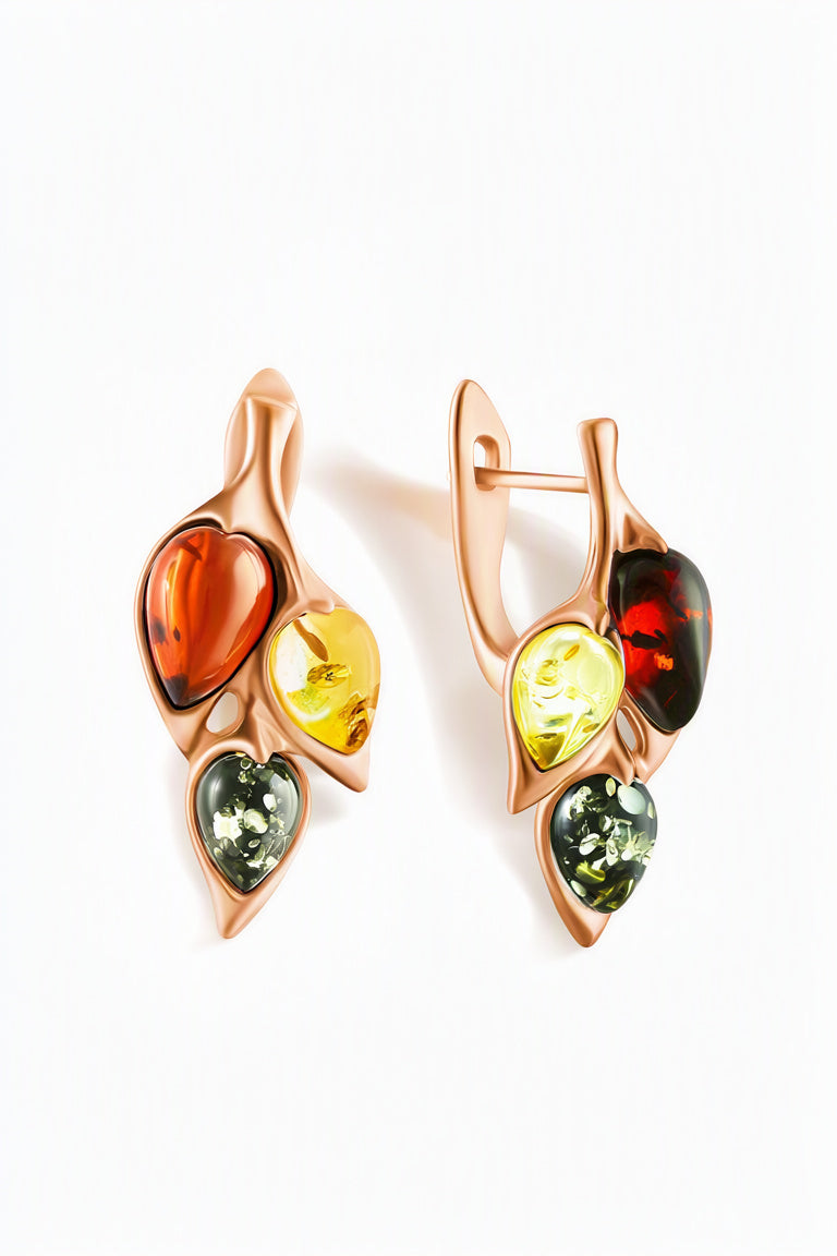 Teardrop Mixed Amber Silver Earrings — DARVIN (Pre-Order)