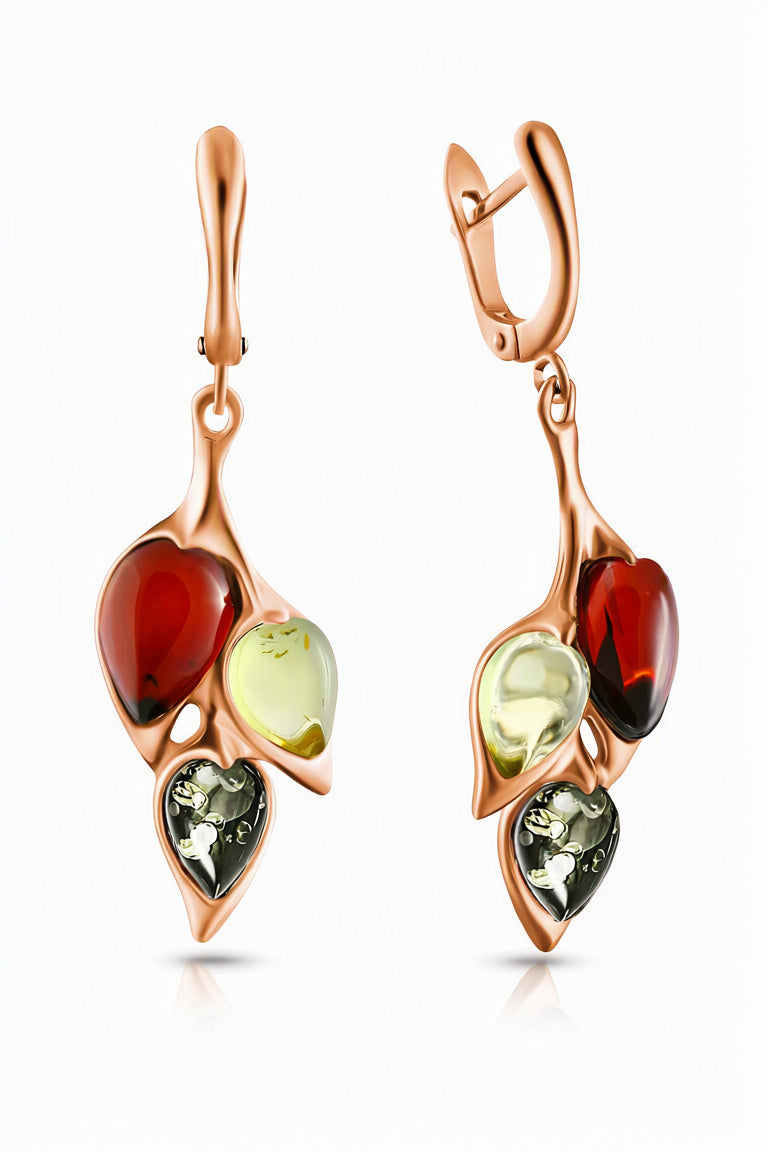 Teardrop Mixed Amber Silver Earrings — DARVIN (Pre-Order)