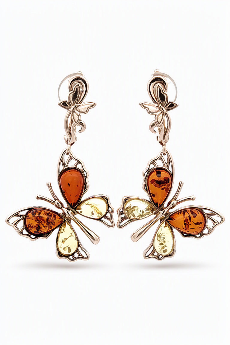 Teardrop Mixed Amber Silver Earrings — DARVIN (Pre-Order)