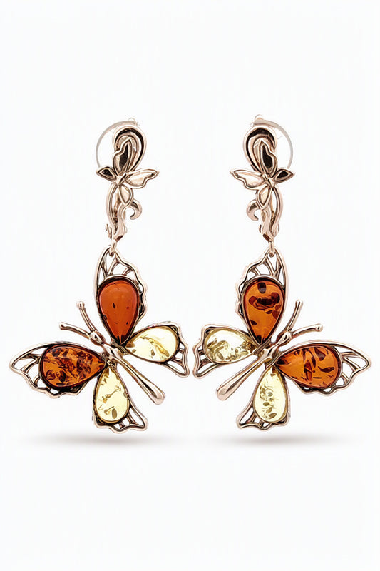 Teardrop Mixed Amber Silver Earrings — DARVIN (Pre-Order)