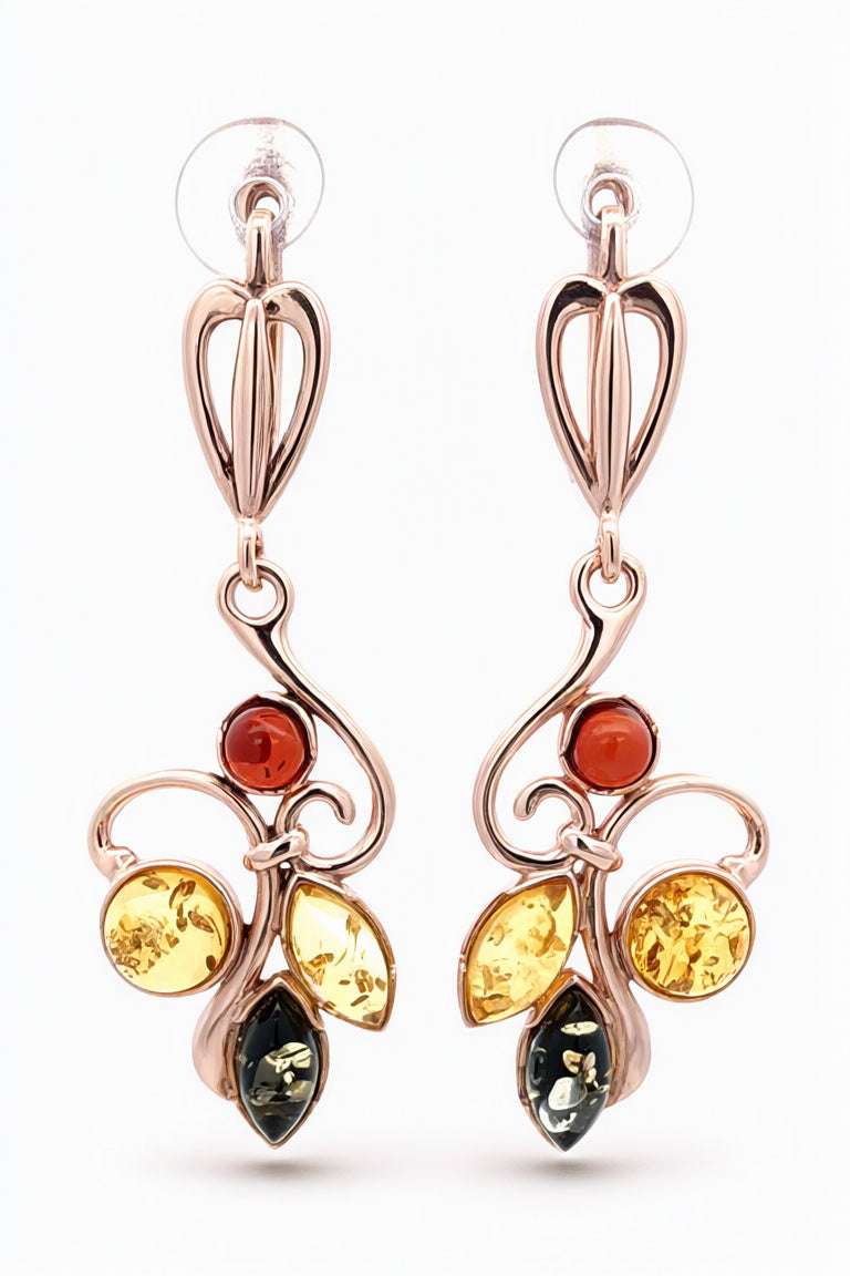 Round Mixed Amber Silver Earrings — DARVIN (Pre-Order)
