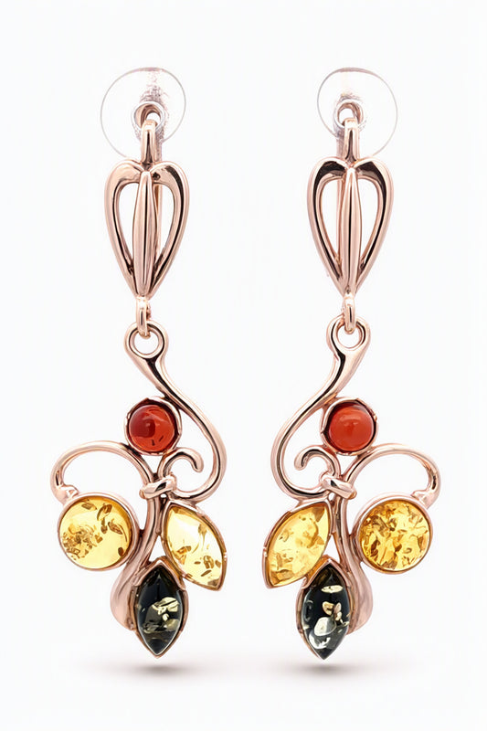 Round Mixed Amber Silver Earrings — DARVIN (Pre-Order)
