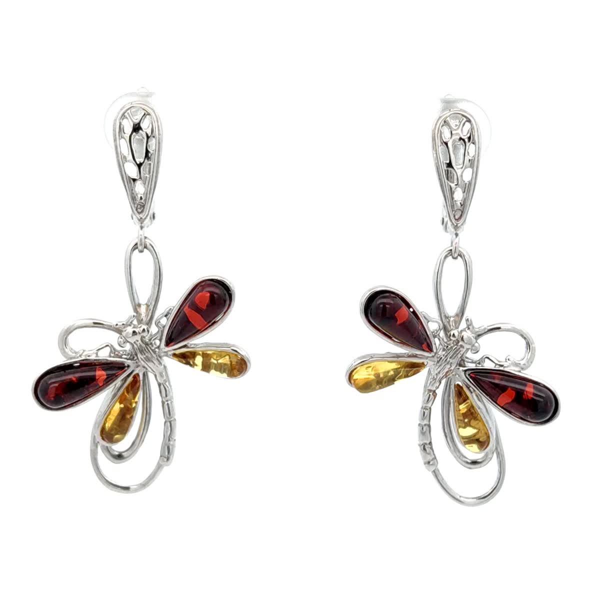 Teardrop Mixed Amber Silver Earrings — DARVIN