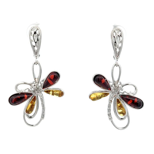 Teardrop Mixed Amber Silver Earrings — DARVIN