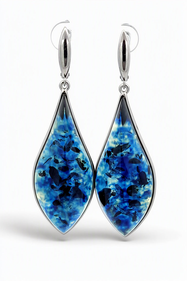 Treated Blue Amber Silver Earrings — DARVIN (Pre-Order)