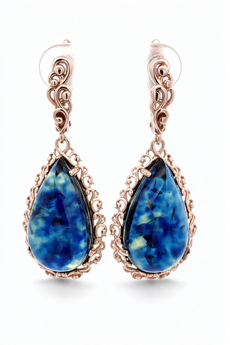 Teardrop Treated Blue Amber Silver Earrings — DARVIN (Pre-Order)