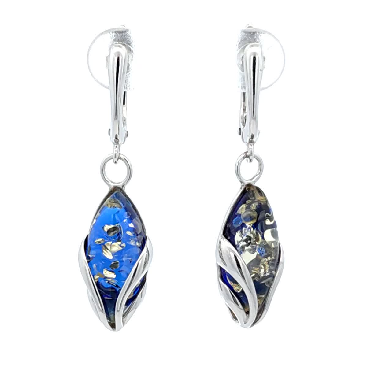 Marquise Sapphire Blue Amber Silver Earrings — DARVIN (Pre-Order)