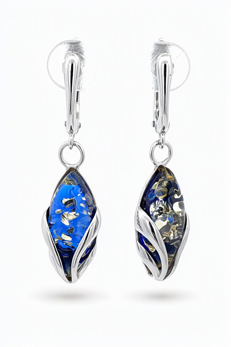 Marquise Sapphire Blue Amber Silver Earrings — DARVIN (Pre-Order)