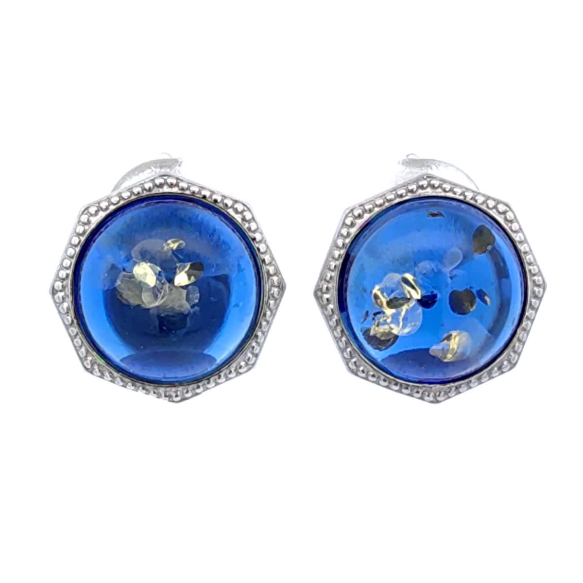 Round Sapphire Blue Amber Silver Earrings — DARVIN (Pre-Order)