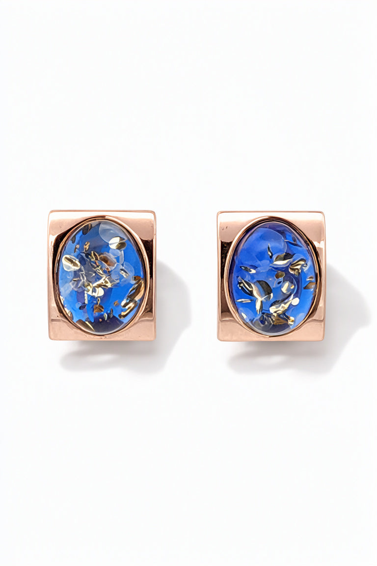 Oval Sapphire Blue Amber Silver Earrings — DARVIN (Pre-Order)