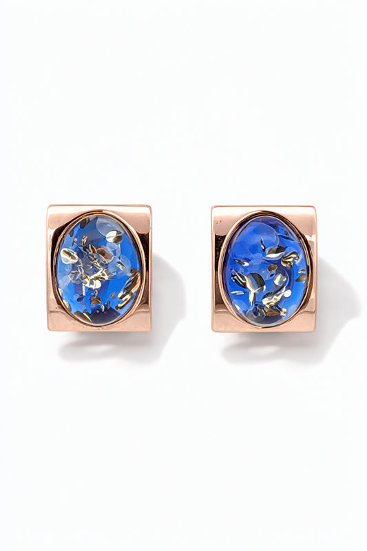 Oval Sapphire Blue Amber Silver Earrings — DARVIN (Pre-Order)