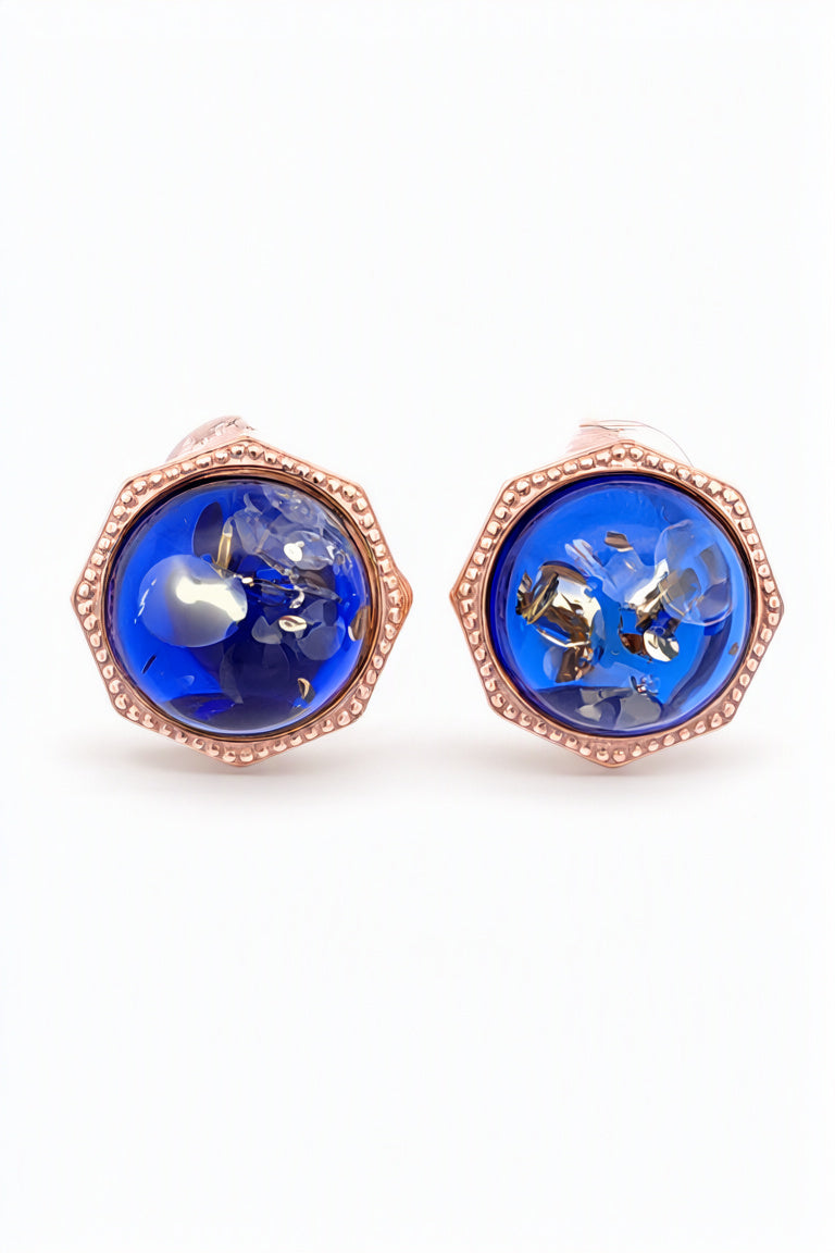 Round Sapphire Blue Amber Silver Earrings — DARVIN (Pre-Order)