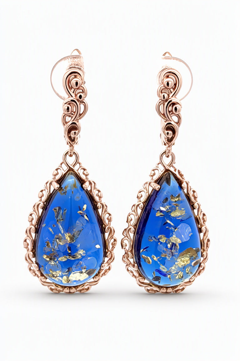 Teardrop Sapphire Blue Amber Silver Earrings — DARVIN (Pre-Order)