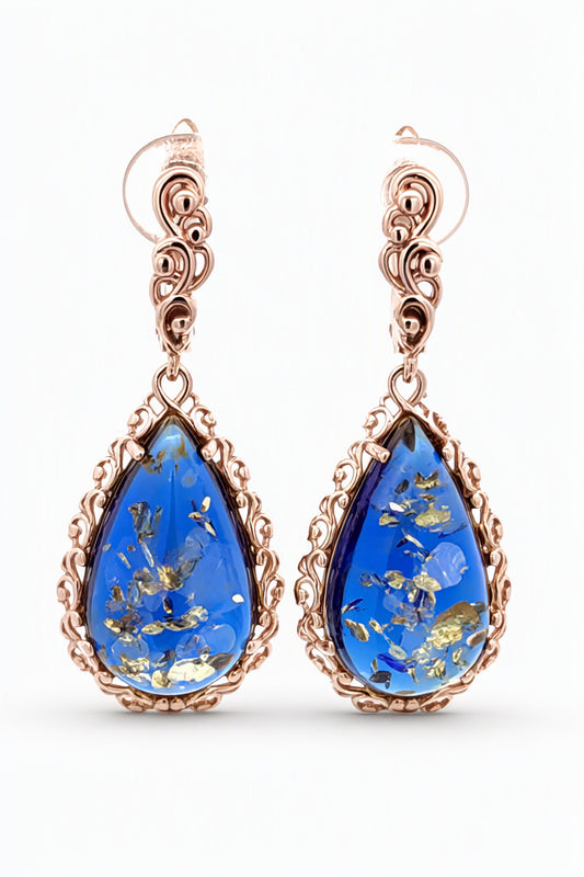 Teardrop Sapphire Blue Amber Silver Earrings — DARVIN (Pre-Order)