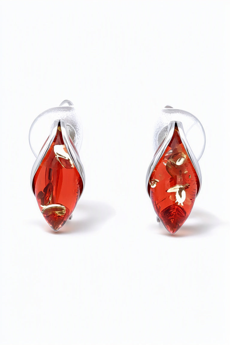 Marquise Ruby Red Amber Silver Earrings — DARVIN (Pre-Order)