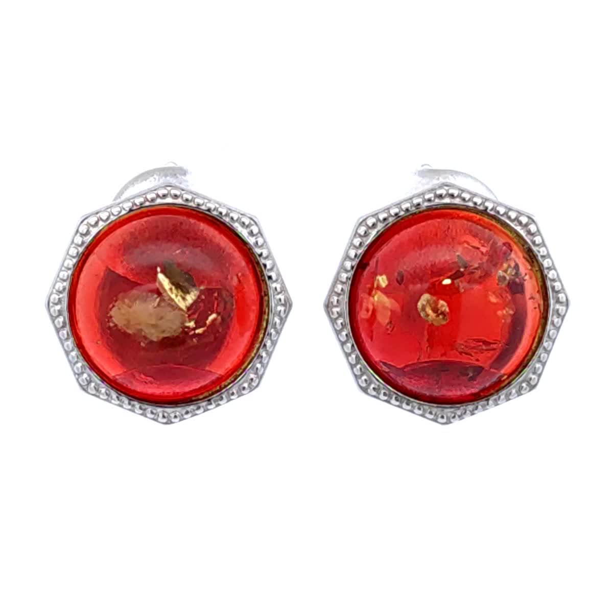 Round Ruby Red Amber Silver Earrings — DARVIN (Pre-Order)