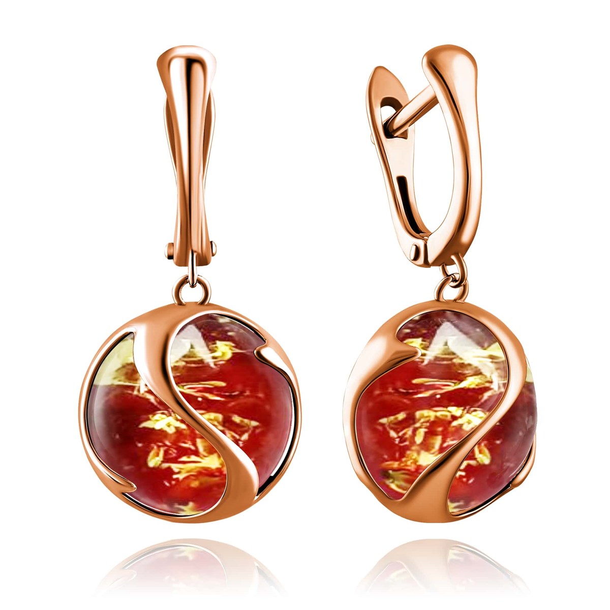 Round Ruby Red Amber Silver Earrings — DARVIN (Pre-Order)