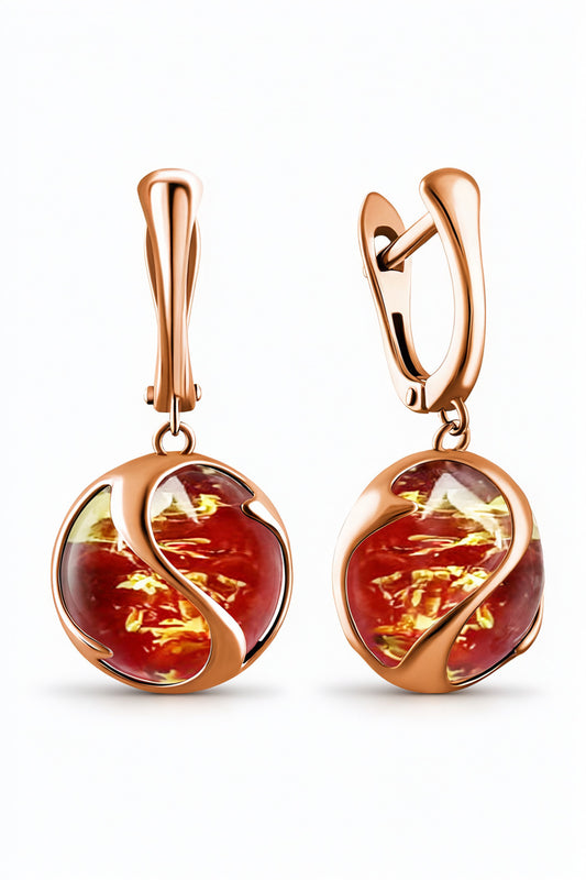 Round Ruby Red Amber Silver Earrings — DARVIN (Pre-Order)
