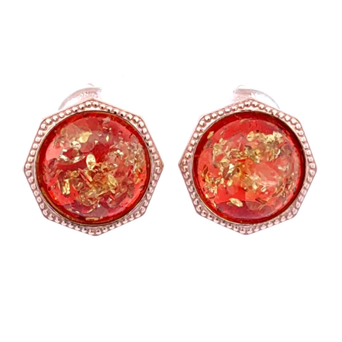 Round Ruby Red Amber Silver Earrings — DARVIN (Pre-Order)