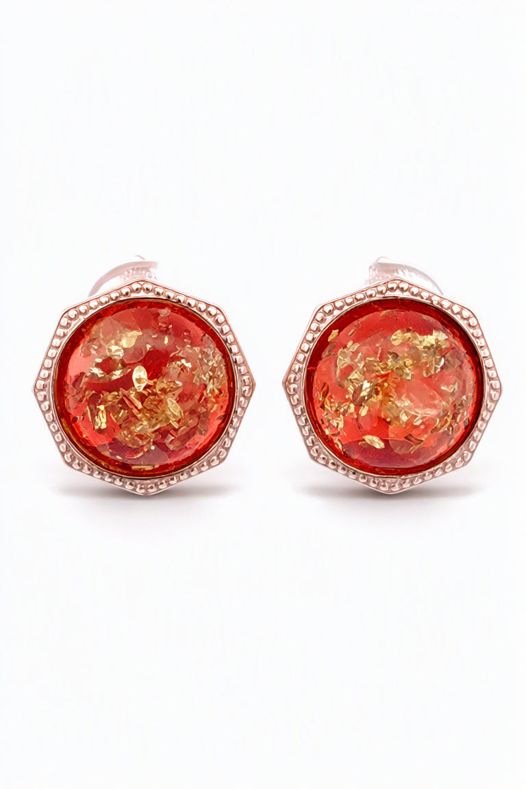 Round Ruby Red Amber Silver Earrings — DARVIN (Pre-Order)