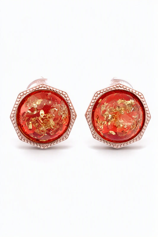 Round Ruby Red Amber Silver Earrings — DARVIN (Pre-Order)