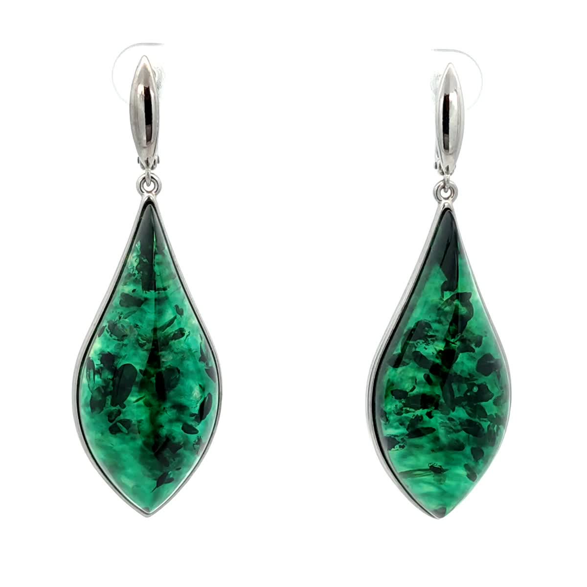 Treated Green Amber Silver Earrings — DARVIN (Pre-Order)