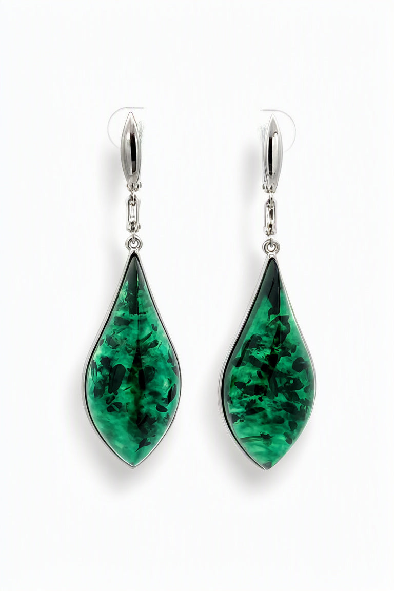 Treated Green Amber Silver Earrings — DARVIN (Pre-Order)